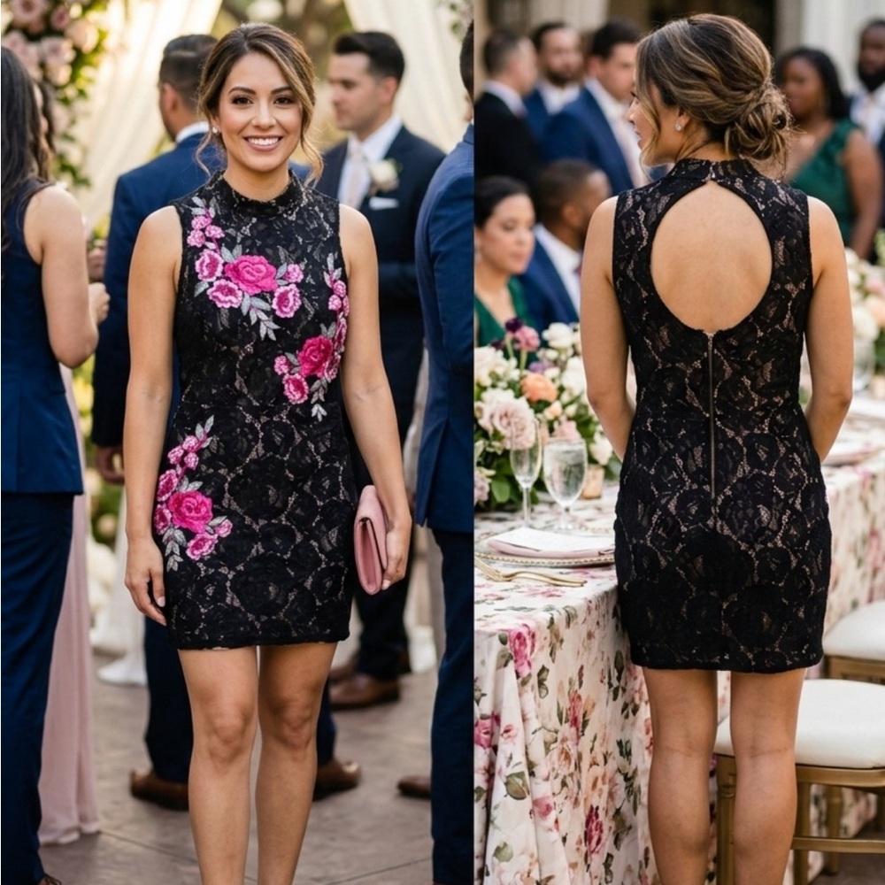 As U Wish Black Dress with Pink Floral Design